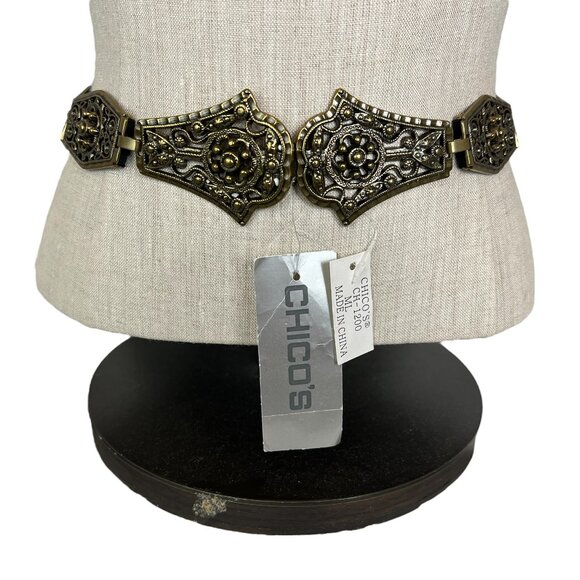 CHICO'S Balinese Stretch Belt  Size M/L NWT  Black & Antique Brass-Tone  Artisan - Picture 1 of 10